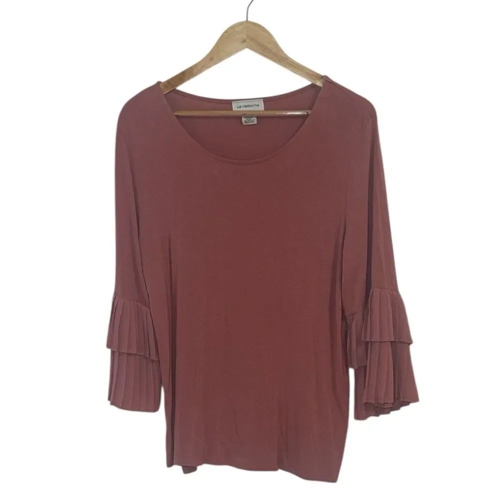 Liz Claiborne Ruffled Sleeve Blouse - Mauve, Large